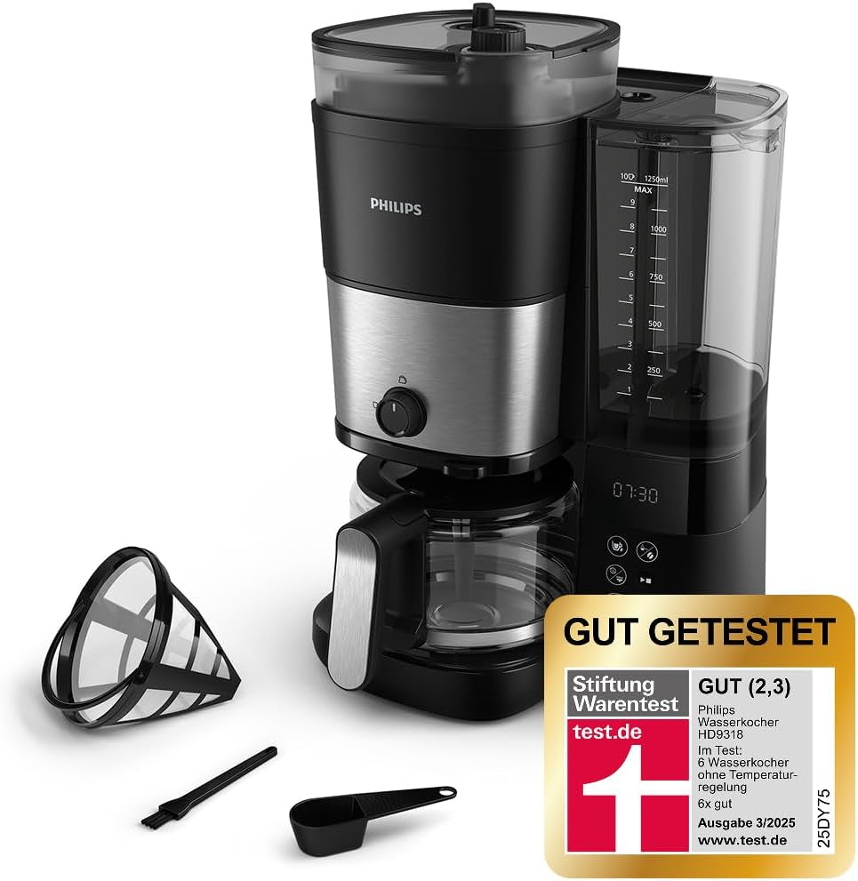 Espressor Philips cu filtru – capacitate de 1,25 litri, până la 15 cești, Boil & Brew, negru/argintiu (HD5416/60)