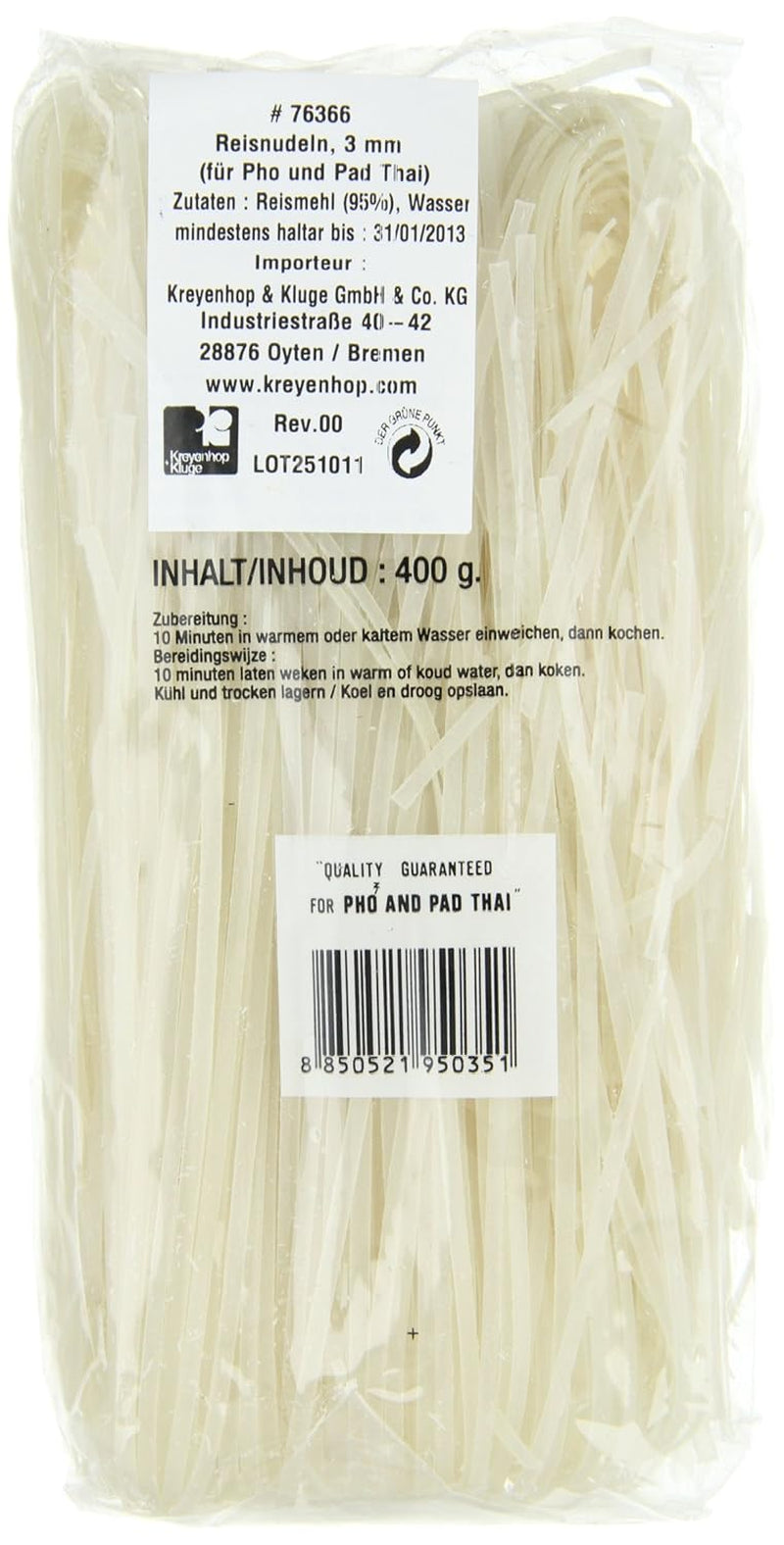 Rice Noodles - Thai, 3mm wide rice ribbon noodles, made from rice flour - 17 x 400g