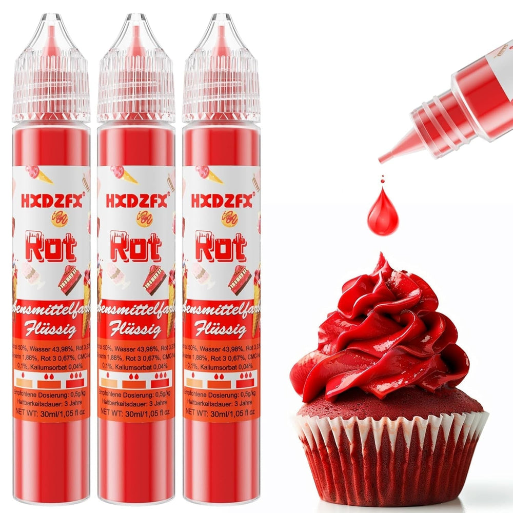Colorant alimentar - Colorant alimentar lichid, Colorant alimentar foarte concentrat, Coloranți alimentari lichizi pentru copt, Decorare tort, Fursecuri, Macarons, Ouă de Paște, Aluat - 3 × 30ml (Roșu de Crăciun)