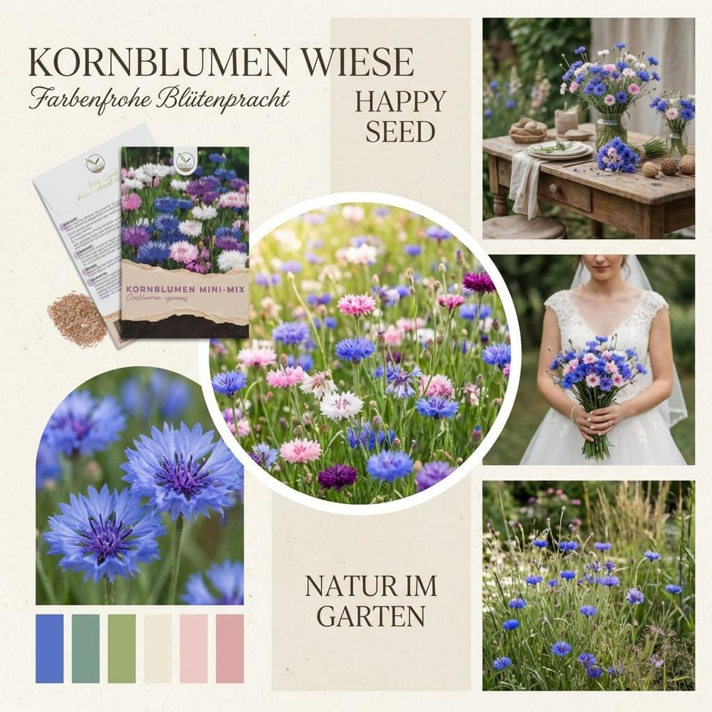 Kornblumen Samen (Centaurea Cyanus) - Wunderschön Leuchtende Blumen Mit Langer Blütezeit, Kleinwüchsig - Ideal Für Den Balkonkasten (Mini Mix, 1000 Korn, 50 Cm)