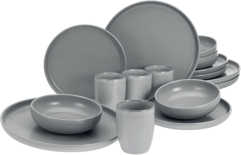 Creatable, 22979, Serie Uno BLACK, 12-Teiliges Geschirrset, Teller Set Aus Steinzeug, Spülmaschinen- Und Mikrowellengeeignet, Made in Portugal Tableware sets Naty Shop Grau Kombiservice 16 Teilig