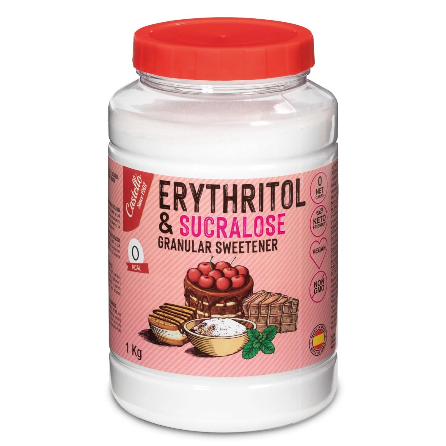 Erythrit + Sucralose 1:4 Süßstoff | 1G = 4G Zucker | 0 Netto-Kohlenhydrate - 0 Kalorien - 0 Glykämischer Index - Keto - Kein GVO - Castello since 1907 - 1 Kg Indulcitori Naty Shop Default Title