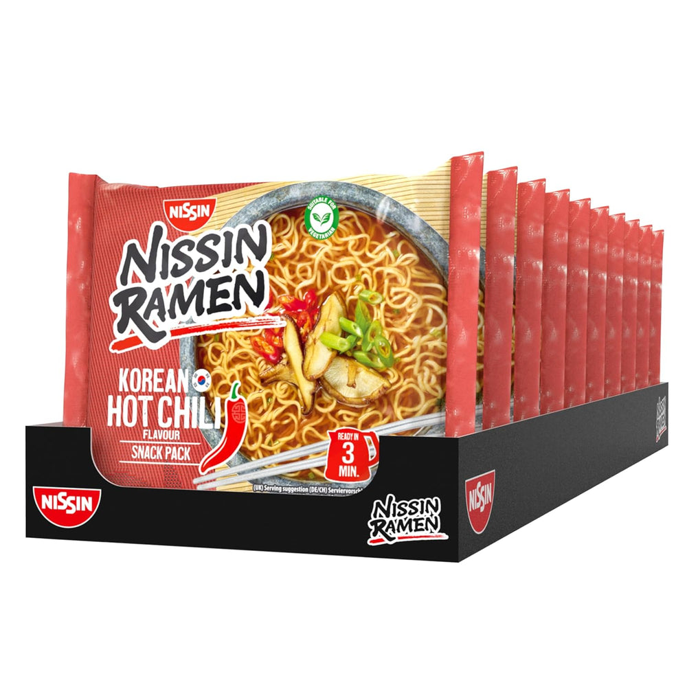 Nissin Ramen - Korean Spicy Chili 10 Pack Asian Style Instant Noodles Based on a Korean Recipe Quick and Easy to Prepare Asian Food (10 x 65.2g)