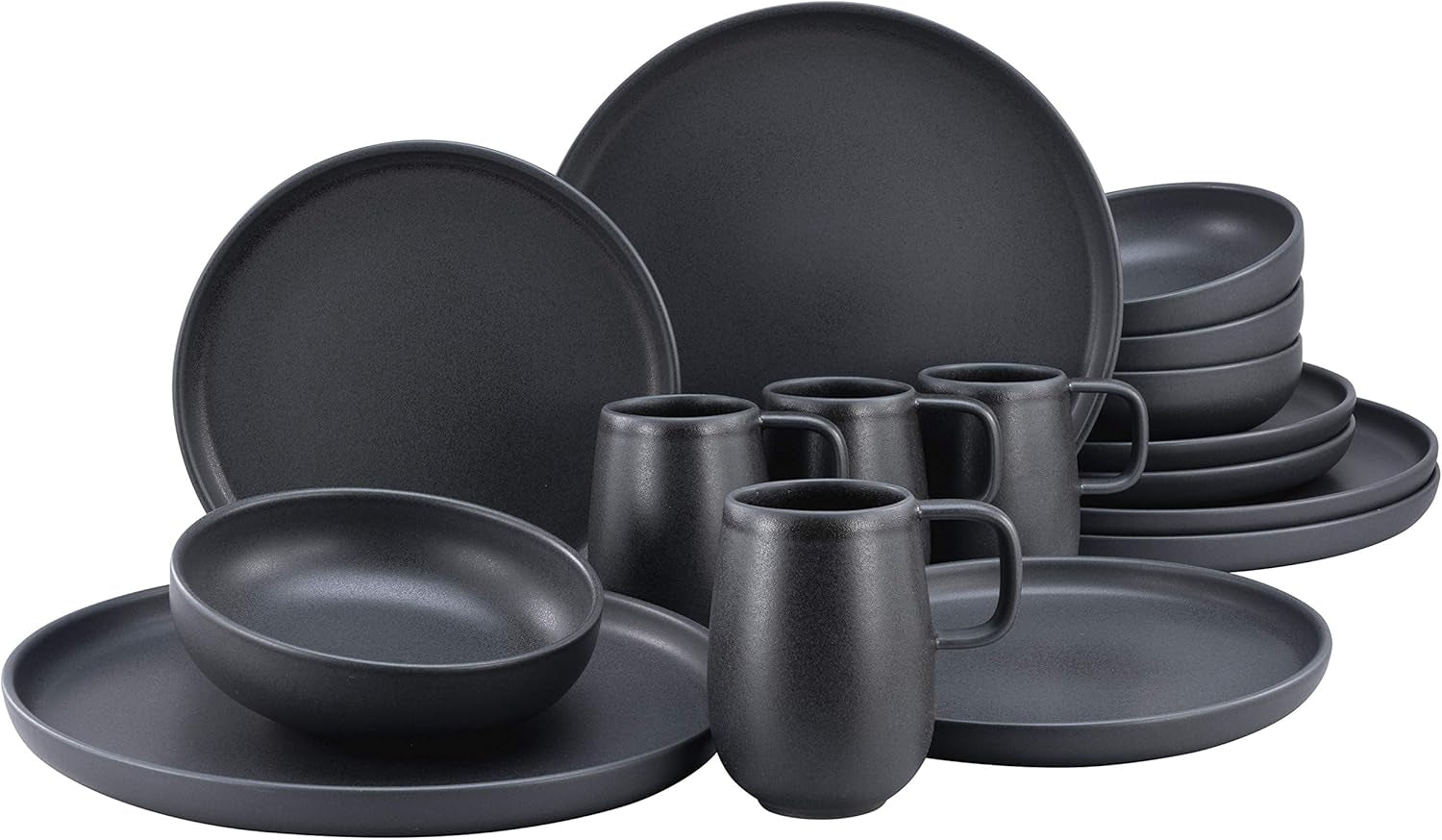 Creatable, 22979, Serie Uno BLACK, 12-Teiliges Geschirrset, Teller Set Aus Steinzeug, Spülmaschinen- Und Mikrowellengeeignet, Made in Portugal Tableware sets Naty Shop Black Kombiservice 16 Teilig