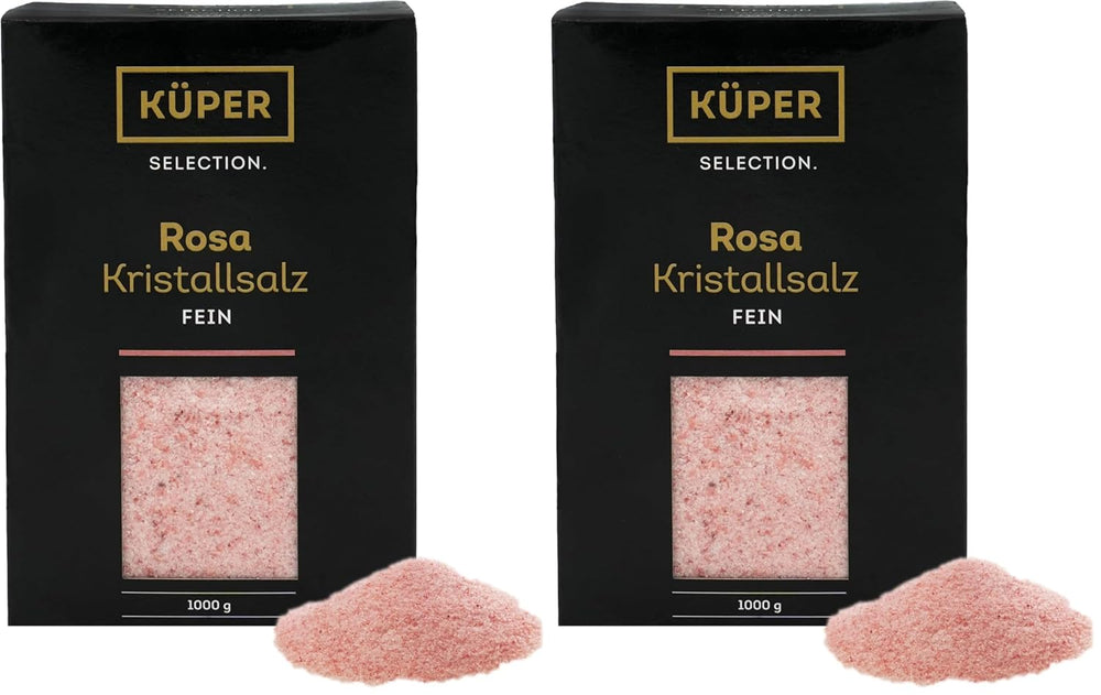 Küper Selection 1000g Kristallsalz rosa fein - rosa Speisesalz zum Würzen und Verfeinern - 100% natürliches Salz