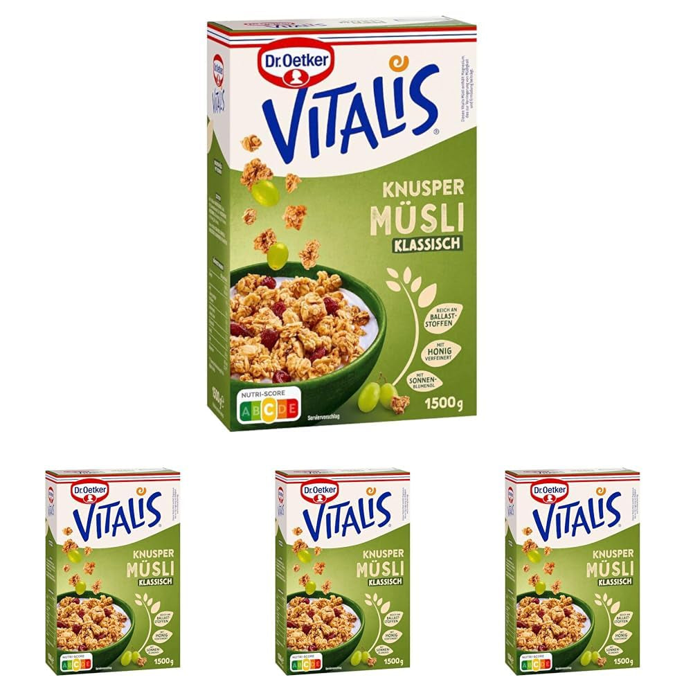 Dr. Oetker Vitalis Classic Crispy Muesli: Large Pack of Crispy Breakfast Muesli with Raisins, 1 Pack, 1.5kg