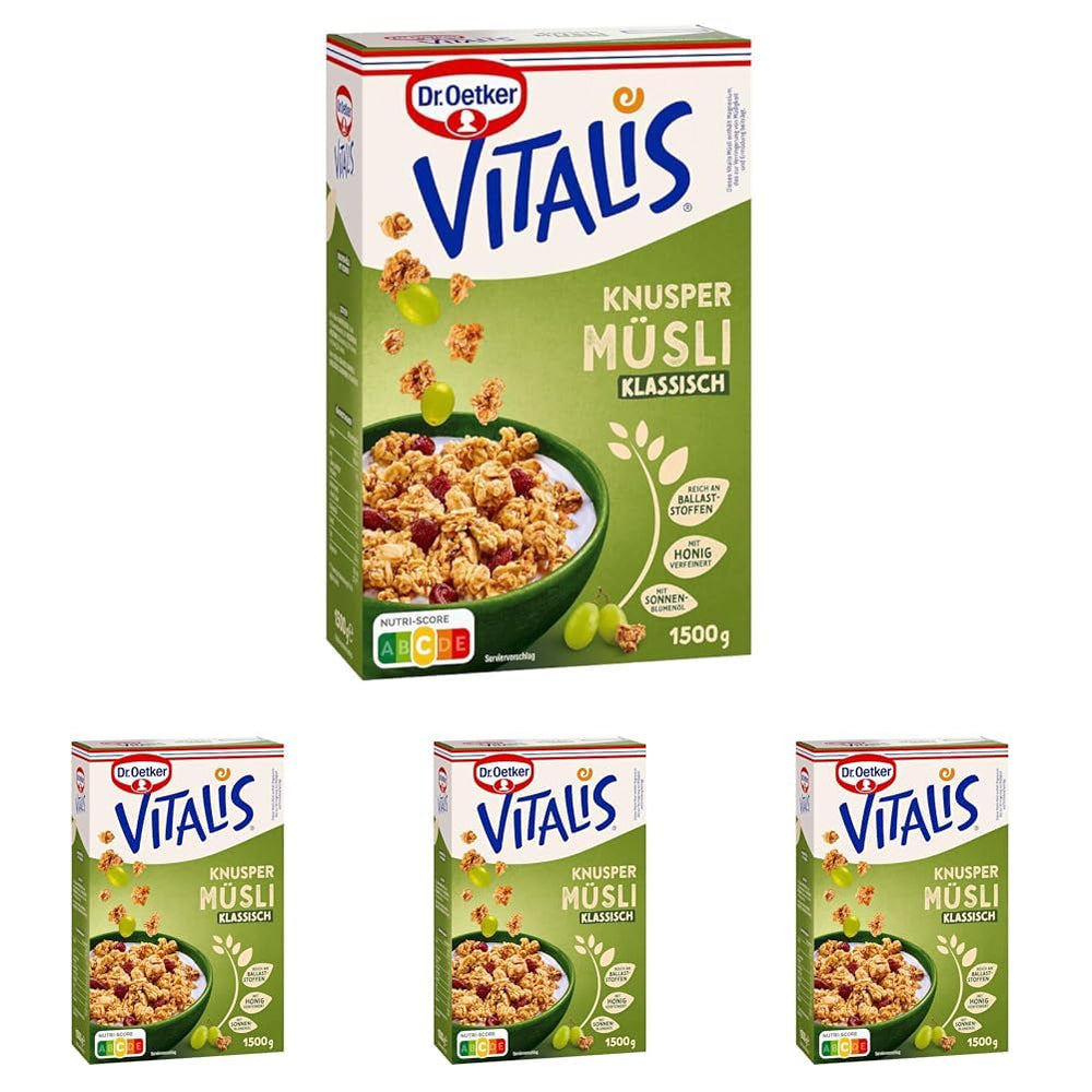 Dr. Oetker Vitalis Classic Crispy Muesli: Large Pack of Crispy Breakfast Muesli with Raisins, 1 Pack, 1.5kg