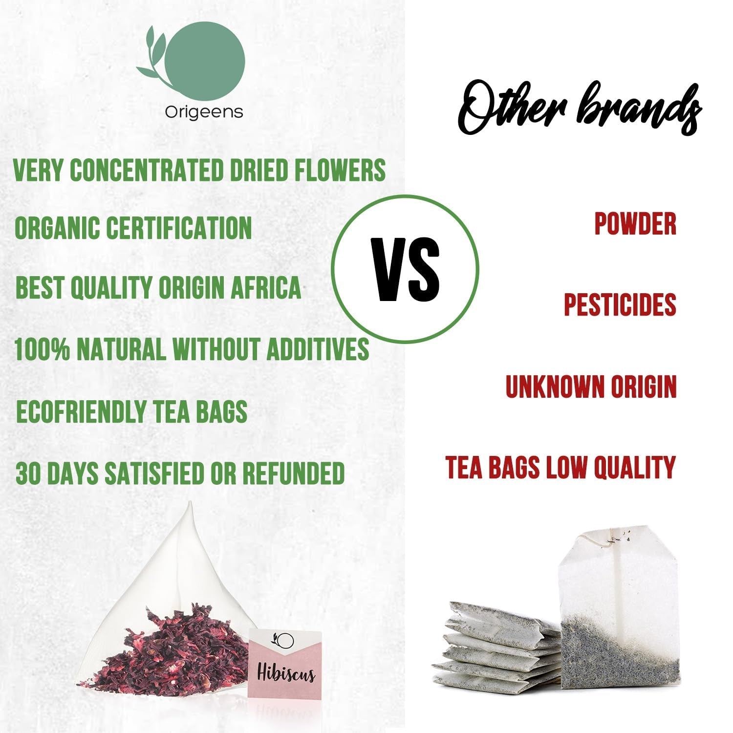 ORIGEENS CEAI DE HIBISCUS BIO Calitate premium - 50 pliculețe | Flori de hibiscus uscate bio pentru ceai, ceai de fructe, ceai rece, ceai karkade | Ceai de hibiscus pentru cură de detoxifiere și drenaj