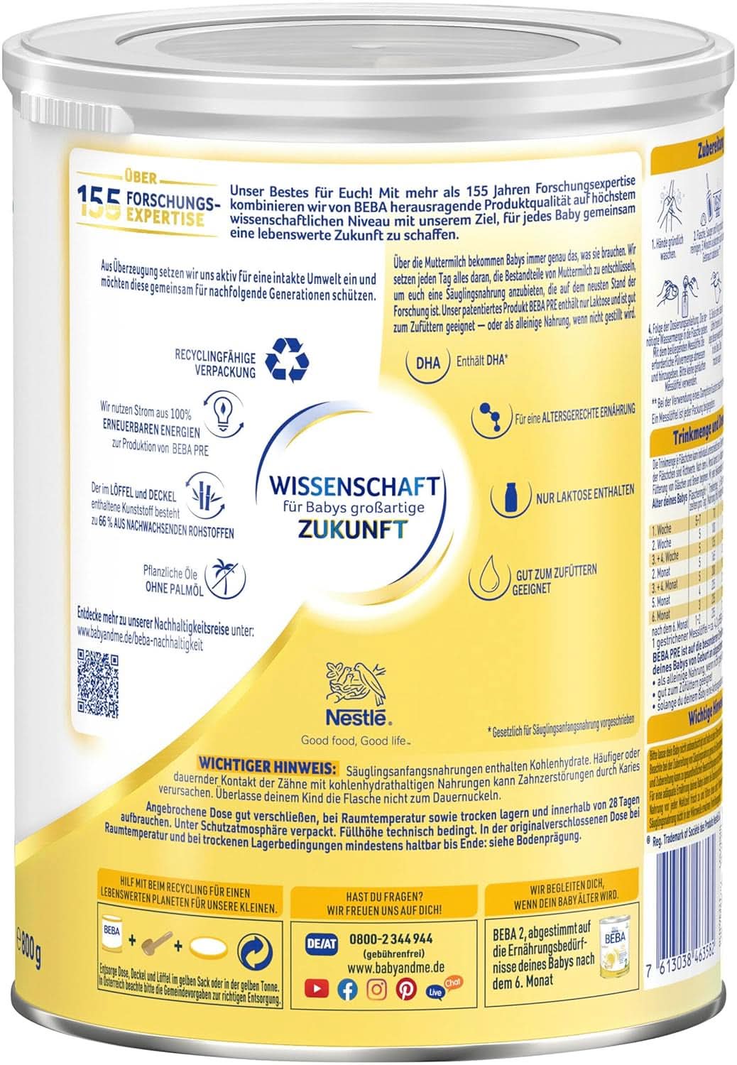 BEBA PRE Initial Milk from Birth, Baby Food with DHA, Lactose Only, No Palm Oil, Pack 3 (3 x 800g) Naty Shop