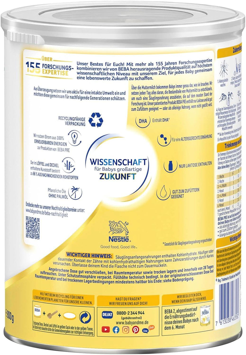 BEBA PRE Initial Milk from Birth, Baby Food with DHA, Lactose Only, No Palm Oil, Pack 3 (3 x 800g) Naty Shop