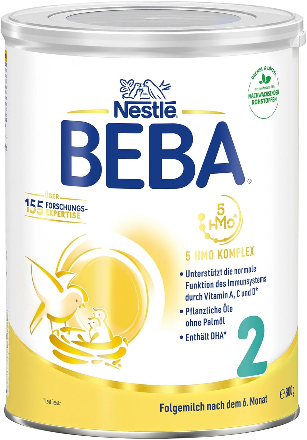 BEBA 2 - Follow-on milk after 6 months, with 5 HMO complex, age-appropriate protein content, lactose-free, palm oil-free, fish oil-free, baby food, baby milk powder, pack of 3 (3 x 800g)