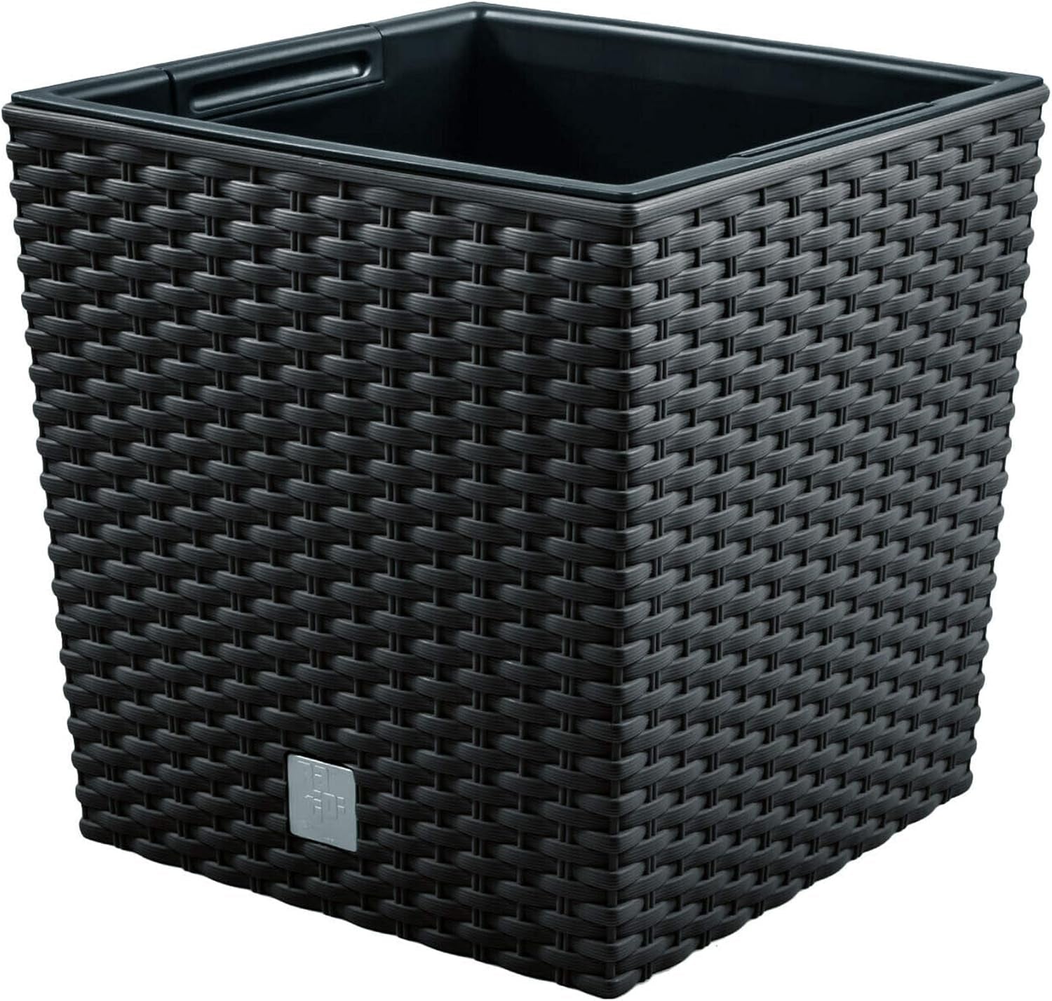 Ghiveci pătrat Prosperplast cu aspect de ratan, seria Rato, antracit, volum 64 L, negru, 39 x 39 x 40,5 cm, DRTS400L-S433