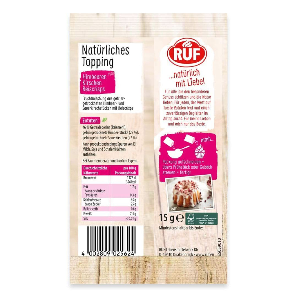 RUF chipsuri de orez, fără aditivi artificiali, amestec de fructe pentru terci și produse de patiserie, fără gluten, vegan, 15 grame Sprinkles Naty Shop