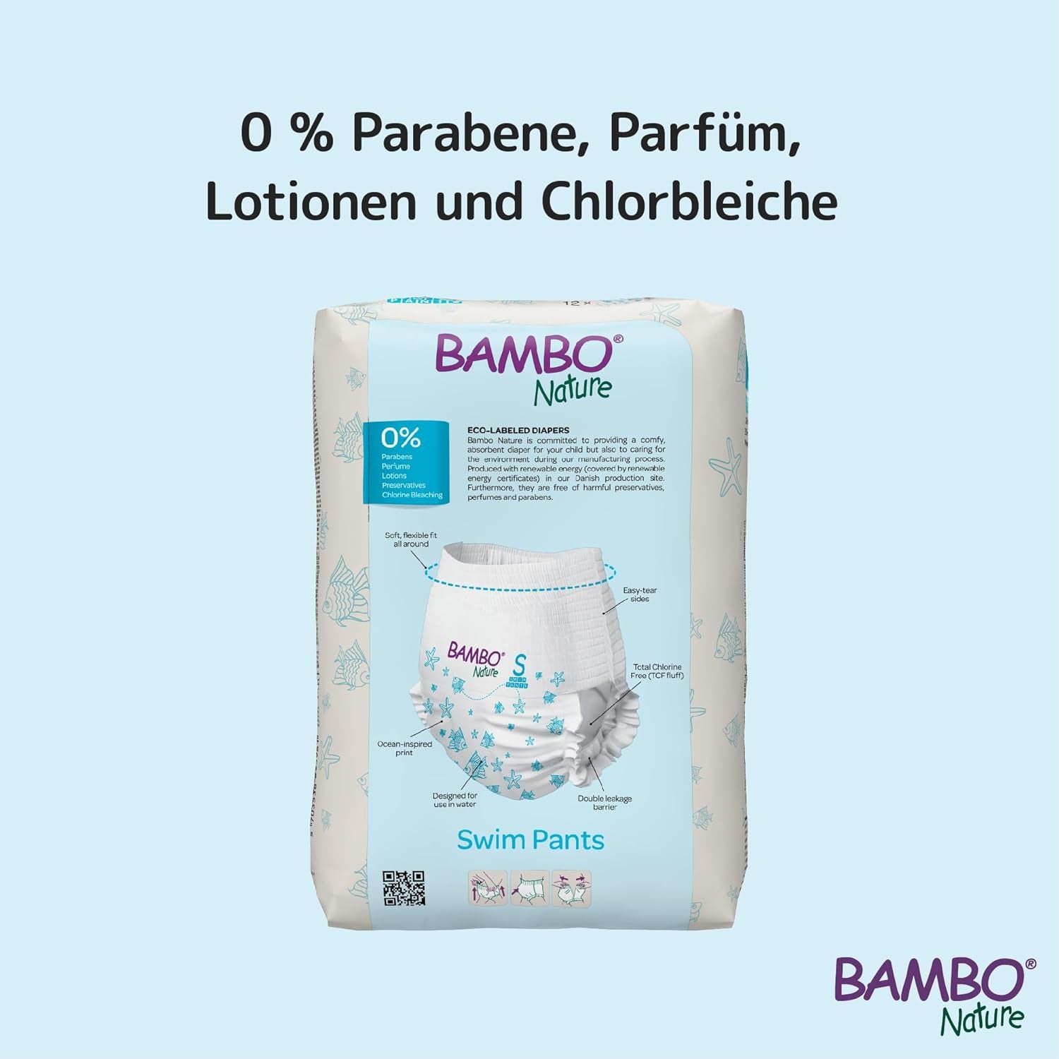 Bambo Nature Baby Swim Diapers, Size S (7-12kg), 12 Diapers | Secure Fit Disposable Swim Diapers | Waterproof comfort during water play