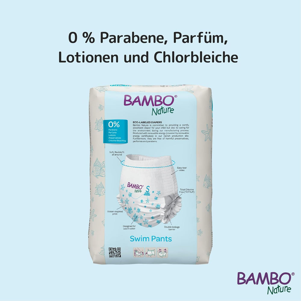 Bambo Nature Baby Swim Diapers, Size S (7-12kg), 12 Diapers | Secure Fit Disposable Swim Diapers | Waterproof comfort during water play