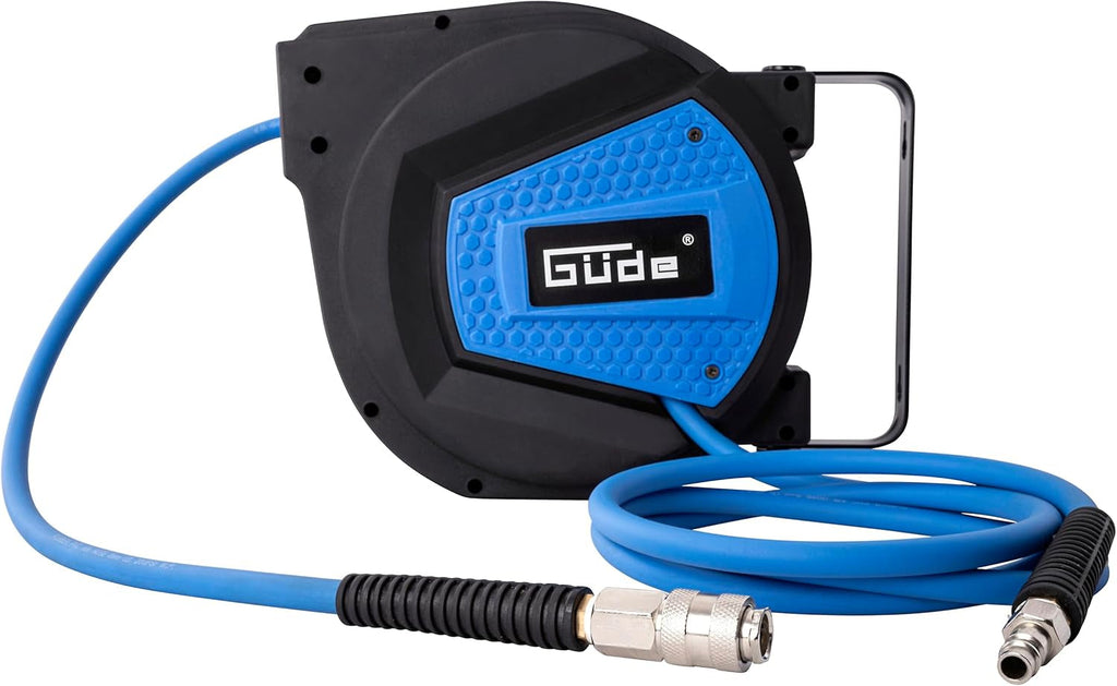 Rolă automată pentru furtun Güde 10 m (presiune de lucru 12 bar, rotire 180°, furtun de aer comprimat extrem de flexibil, rezistent la ulei și temperatură, filet de conectare 1/4", suport de perete)