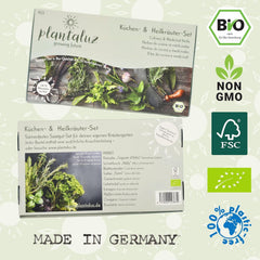 Set de semințe premium organice Plantaluz P03 – Set de semințe pentru plante culinare și medicinale pentru grădină, balcon și interior – incl. bețe de plantare FSC – Semințe organice polenizate liber, netratate și fără OMG-uri