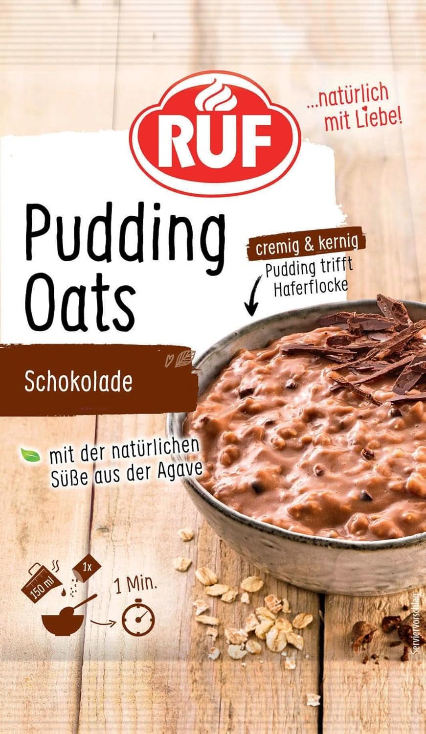 RUF Pudding Oats Caramel, caramel pudding and whole oats, sugar-free, sweetened with agave syrup, 64 grams Cereal Naty Shop 64 grams Chocolate
