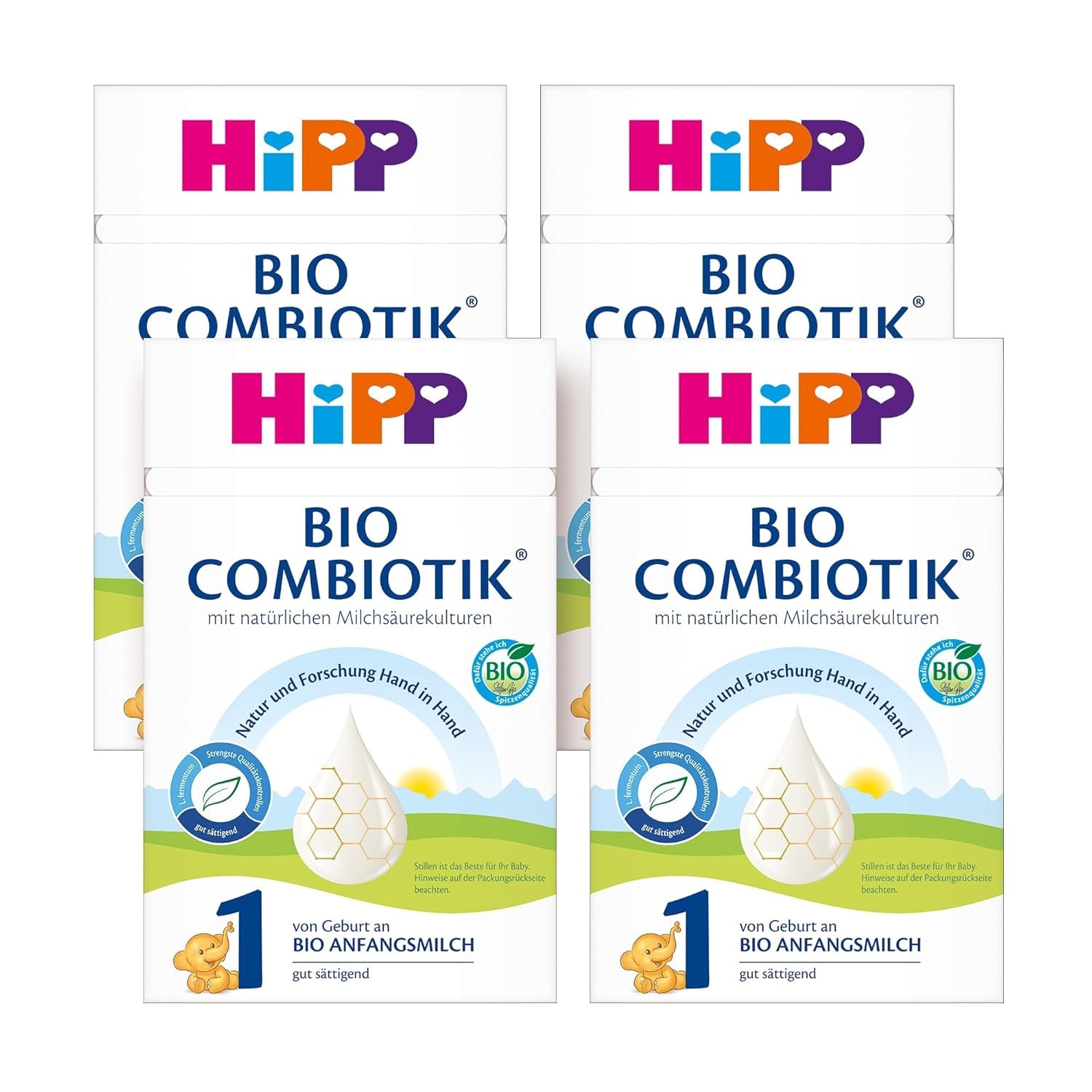 HiPP 1 Organic Combiotik (4 x 600g), milk powder formula for infants from birth, with natural cultures of lactic acid and easy-to-treat organic starch, of the best organic quality