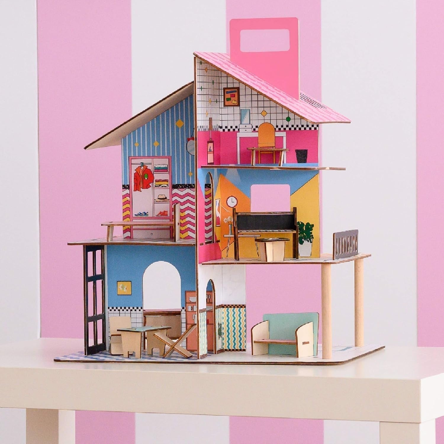 Olivia'S Little World 360 Wooden Dollhouse for Kids 3.5" Dolls and 12 Accessories Multicolor TD-13260C Dollhouses Naty Shop