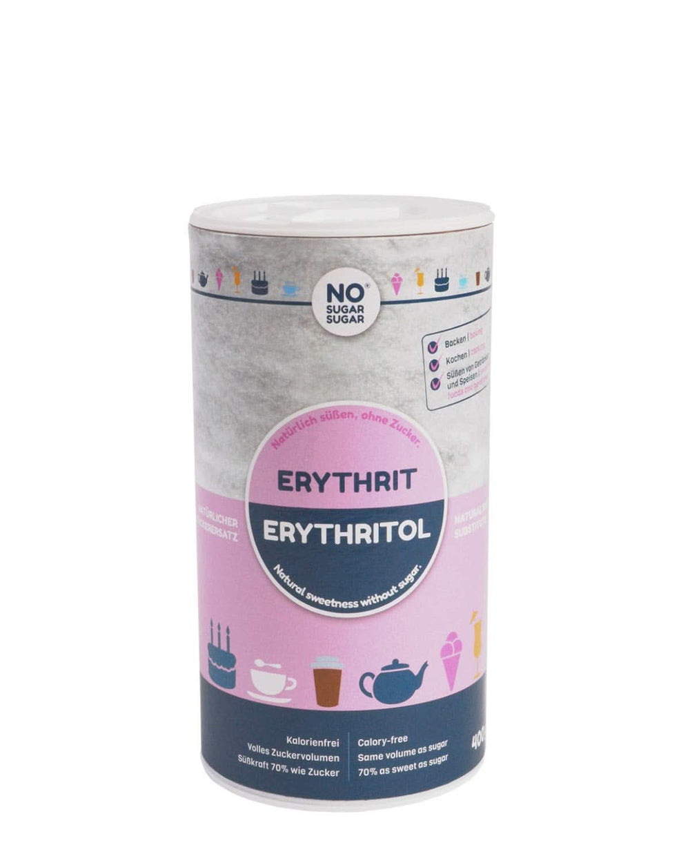 No Sugar, natural Erythritol without calories, usable as a sugar substitute, 4.5 Kg Sweeteners Naty Shop 400 grams