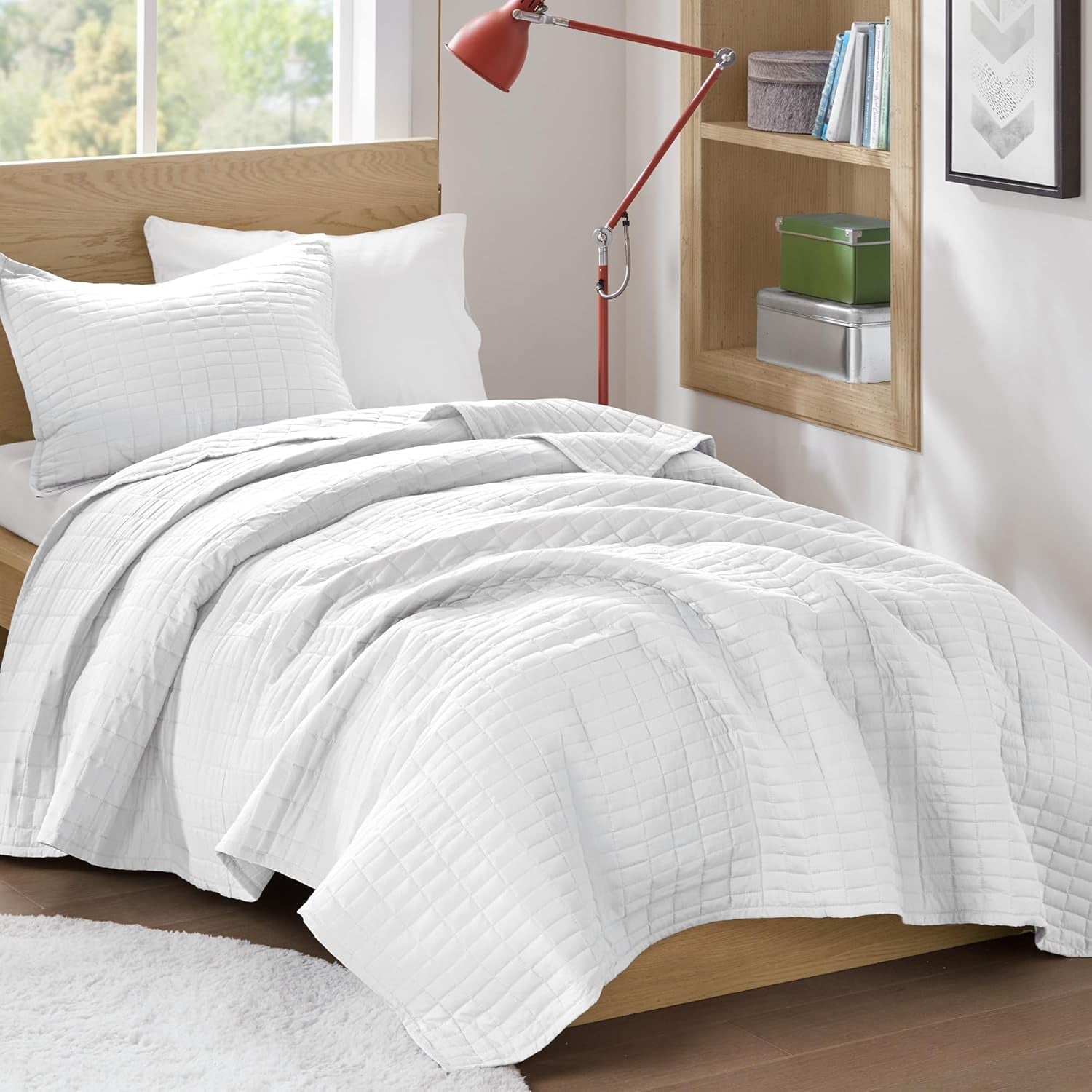 Comfort Spaces Kienna Quilt Set Luxury Double Stitch Summer Blanket Lightweight Soft All Year Bedding Matching Pillowcase White King Size Blanket (264.2 X 228.6 Cm) Naty Shop Quilts & Quilts Garden White/Opulent Comforter Twin/Twin Xl(66"X90")