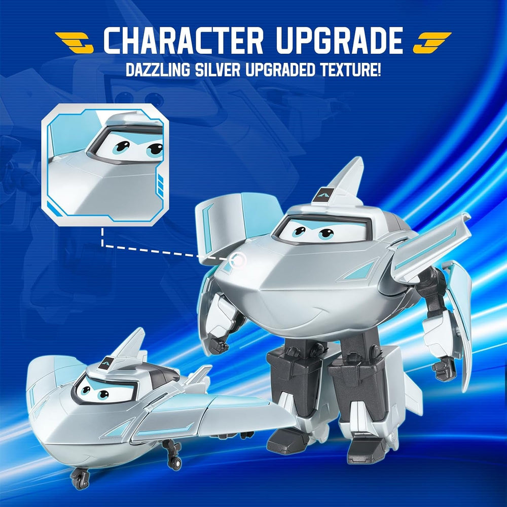 Super Wings Transformation Plane Supercharged Traver, Approx. 12.7 Cm Big Kids Play Figure Toy Airplane and Robot Figure for Boys and Girls Above 3 Years Old Silver Action Figures Naty Shop