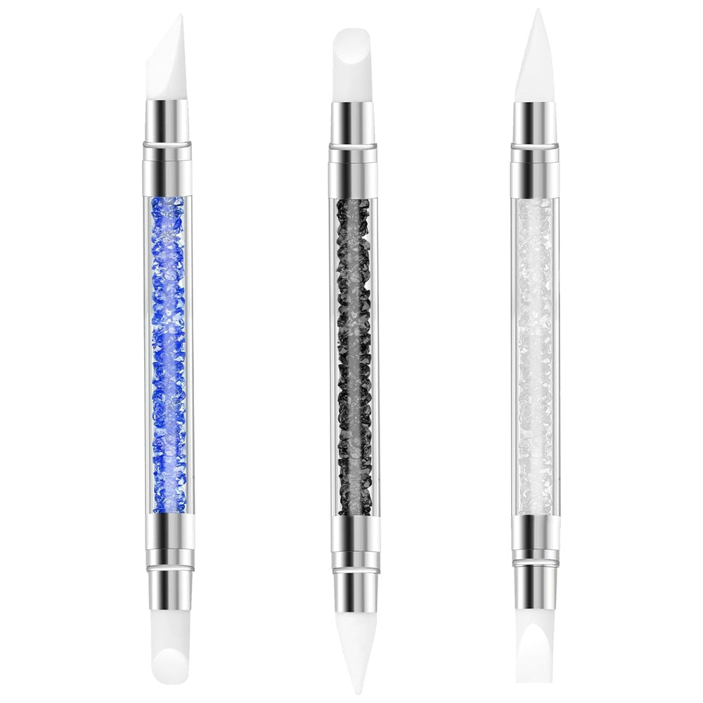 3 Stück Nagel Pinsel Silikon, Nagelkunst Skulptur Stift, Doppel Köpfe DIY Maniküre Werkzeug, Strassstein Picker, Gel Schnitzen Pinsel Für Design, Shaping Drawing Carving Nagelfolie