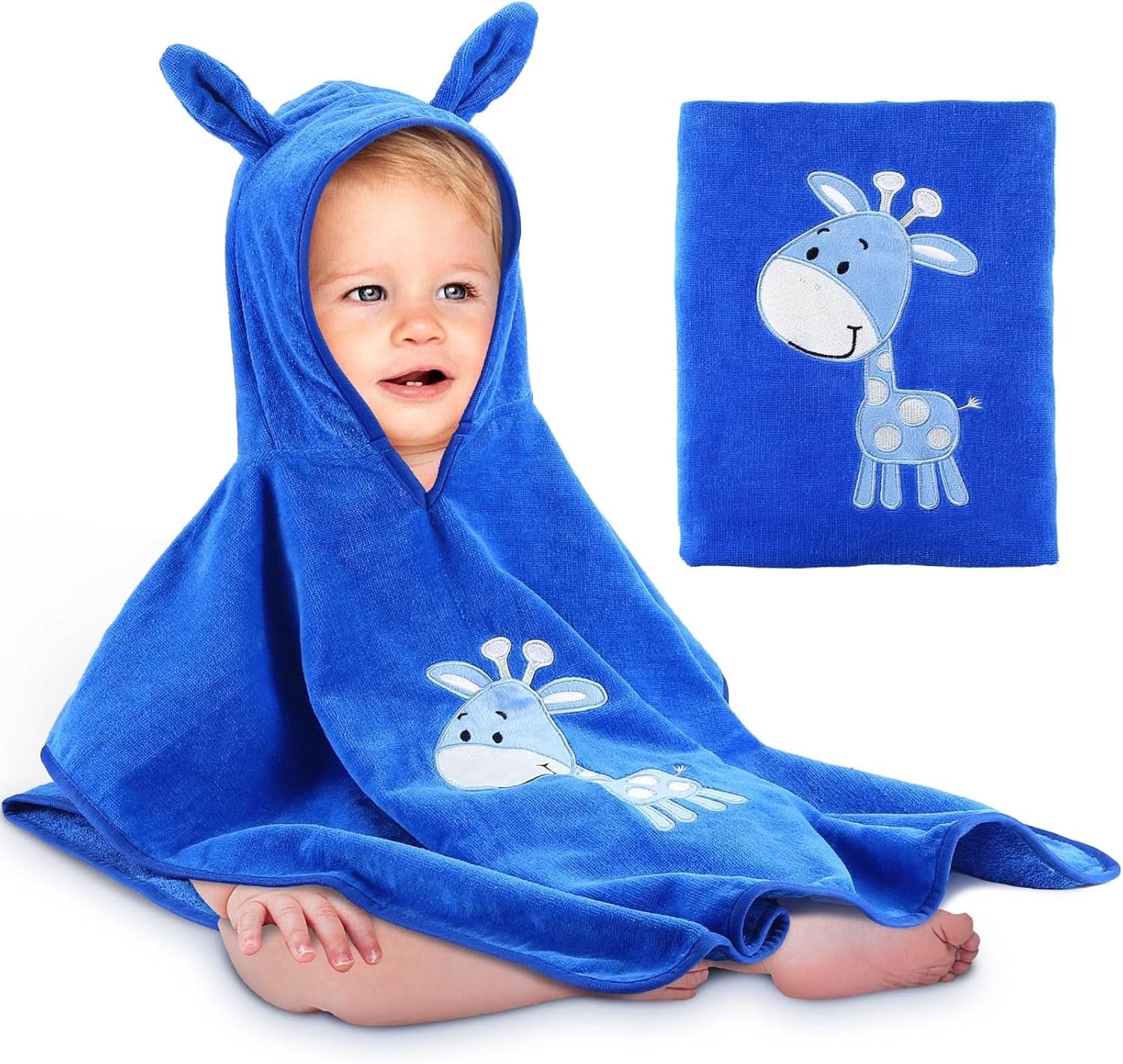 Oeko TEX children's bathing poncho, 100% cotton Mother and Child Naty Shop Blue Giraffe