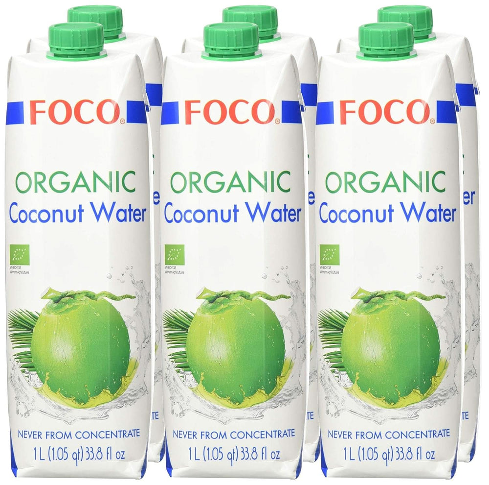FOCO Organic Coconut Water Pure Refreshing Sports Drink 100% Coconut Water - 6 X 1 Liter Naty Shop