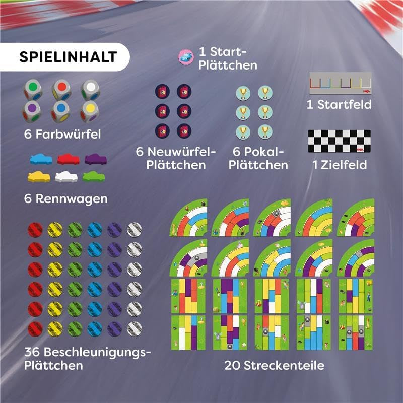 HABA Monza - Fast Board Game and Car Racing Game for Kids 5+ - With 6 Colorful Wooden Cars and Colorful Dice - 2012226001