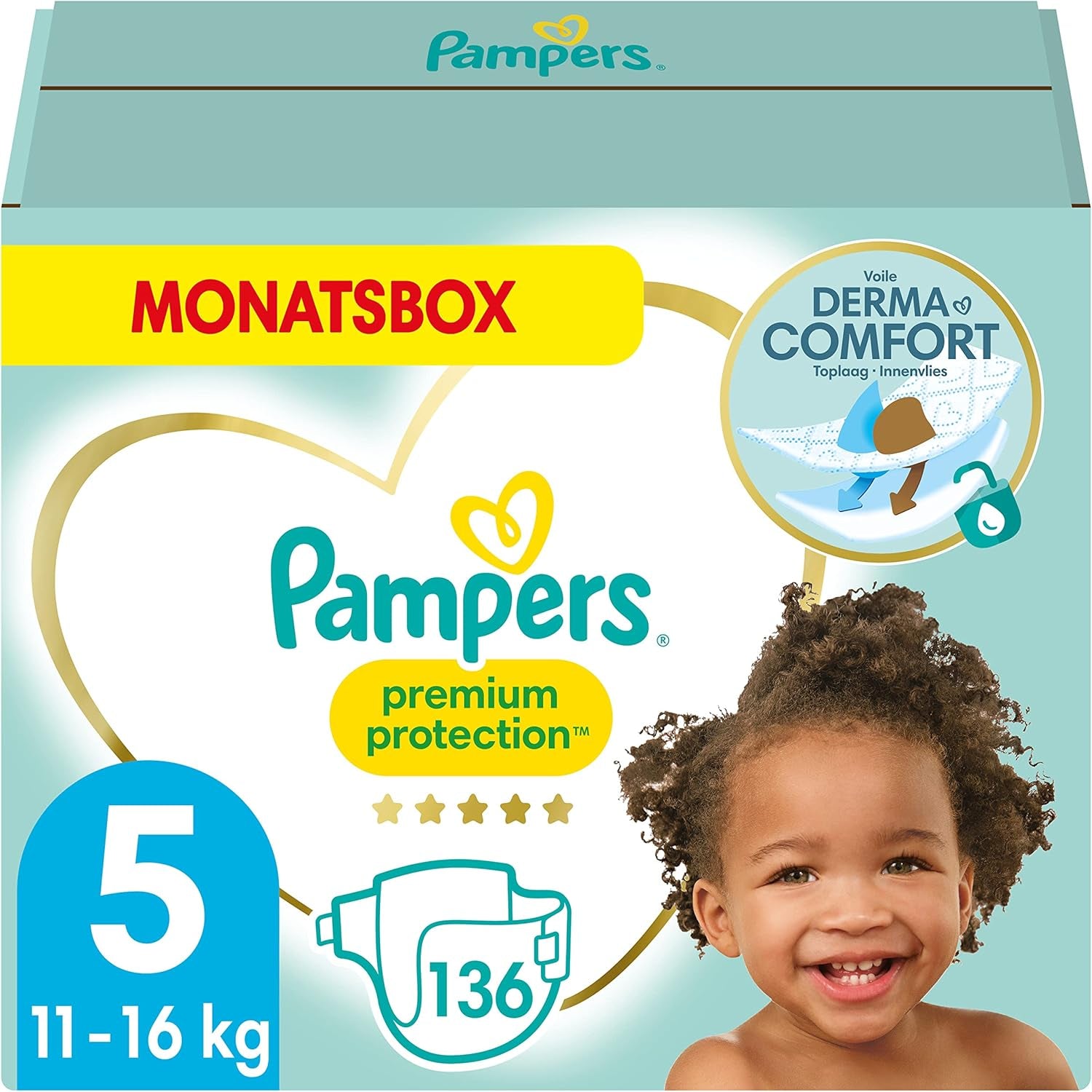 Pampers Premium Protection Size 5, 152 Diapers, 11kg-16kg, our #1 protection against skin and leaks