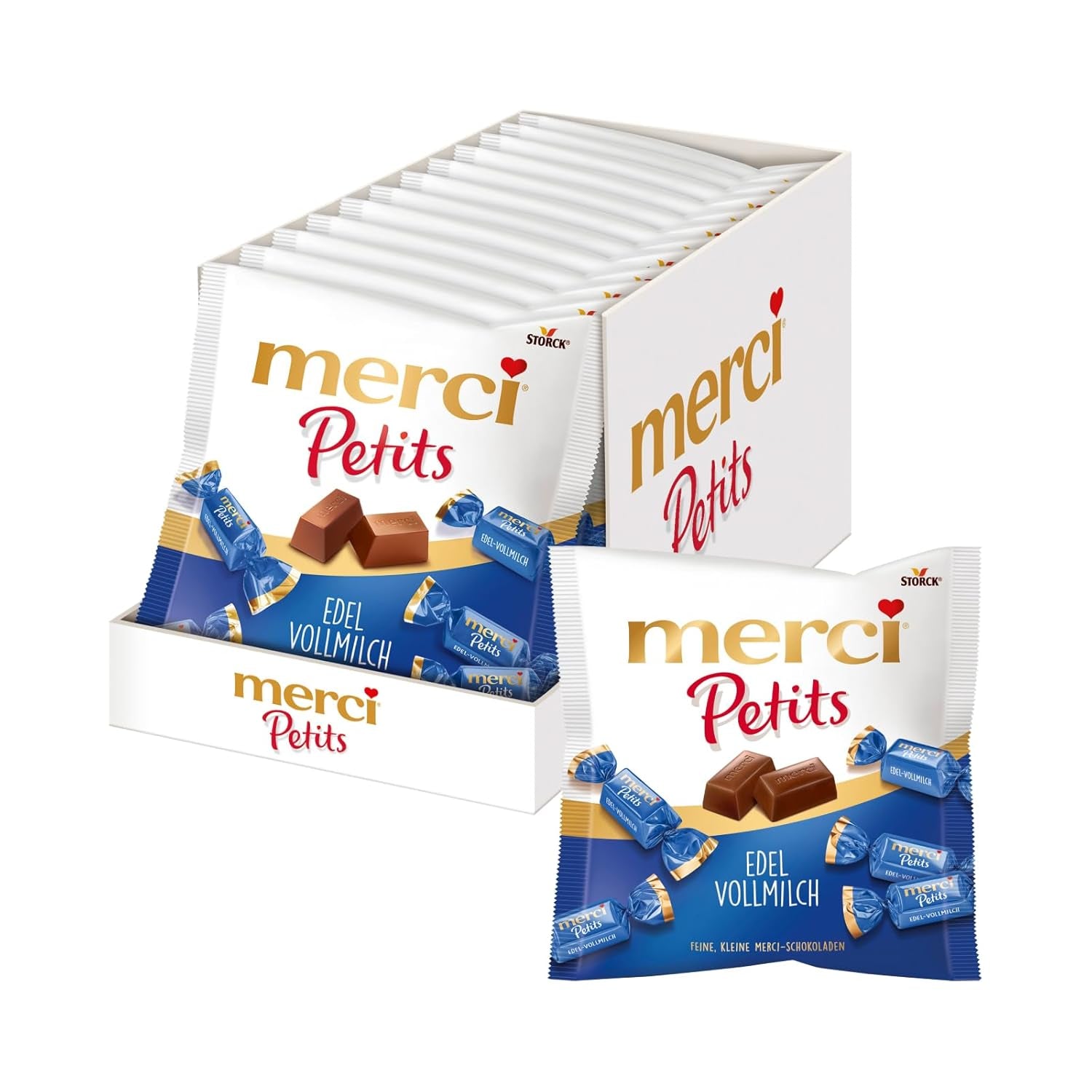 Cremă de cafea Merci Petits – 12 x 125 g – Praline mici de ciocolată albă pe ciocolată fină cu cremă de cafea – Praline de ciocolată ambalate individual