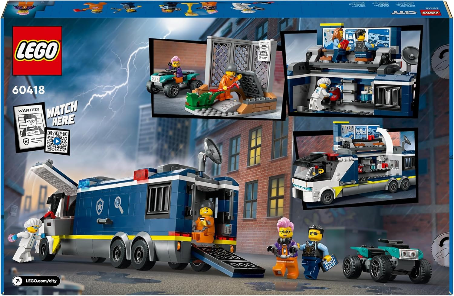 LEGO City Police Truck with Lab, Quad Police Set and Toy Truck for Kids, Gift for Boys and Girls 7 Years and Up, Plus 5 Minifigures - 2 Policemen, 1 Scientist and 2 Crooks 60418 Building Sets Beuche den LEGO-Store