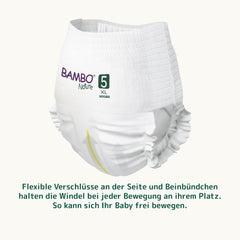 Bambo Nature Diapers, Size 5 (11-17kg) - Monthly Box of 95 | Diapers with improved leakage protection | Ultimate comfort and freedom for active kids | Dermatologically tested diapers