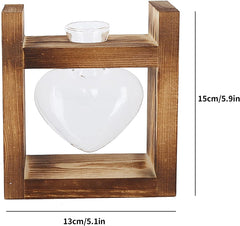 Wooden Stand Plant Terrarium, Heart Shape Tabletop Vase, Clear Glass Hydroponic Plants for Home Garden Decoration, Hydroponic Flower Decoration for Office, Living Room, Kitchen (A)