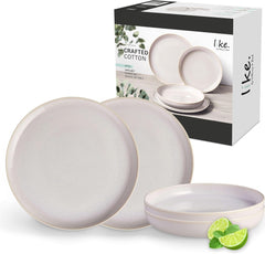 like. by Villeroy & Boch – Crafted Cotton Dinner-Set 4 teilig Weiß, Spülmaschinenfest, Mikrowellensicher, Geschirrset, Tafelservice Modern, Speiseteller, Tiefe Teller, Pottery-Look, Premium Porzellan