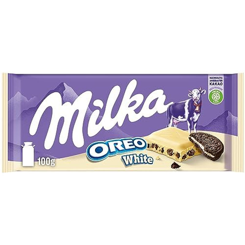 Milka Oreo Sandwich – Alpine milk chocolate, filled with crunchy pieces of Oreo cookies and smooth vanilla cream – 92g