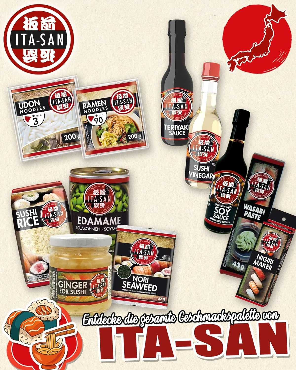 ITA-SAN Sushi Rice, Round Grain, Top Quality, 100% Pure Variety, Quick and Easy Preparation, Vegan, Halal, Gluten Free (1 x 500g)