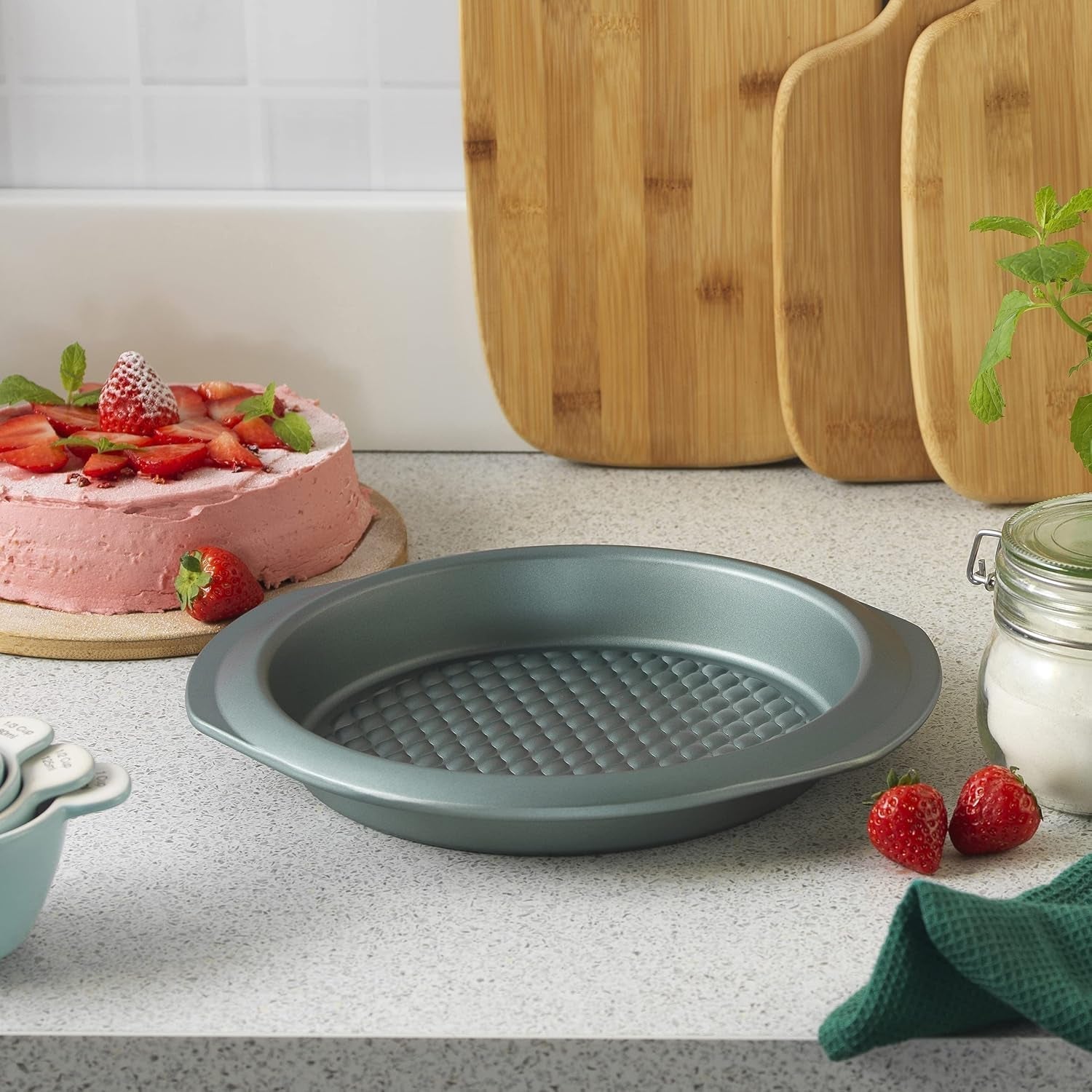 Progress BW09819G2EU7 Shimmer Kollektion, Round Backform Aus Kohlenstoffstahl Mit Antihaftbeschichtung, Ideal Für Pies, Kuchen, Torten Und Quiches, 28 Cm, Grün Molds and baking trays Naty Shop