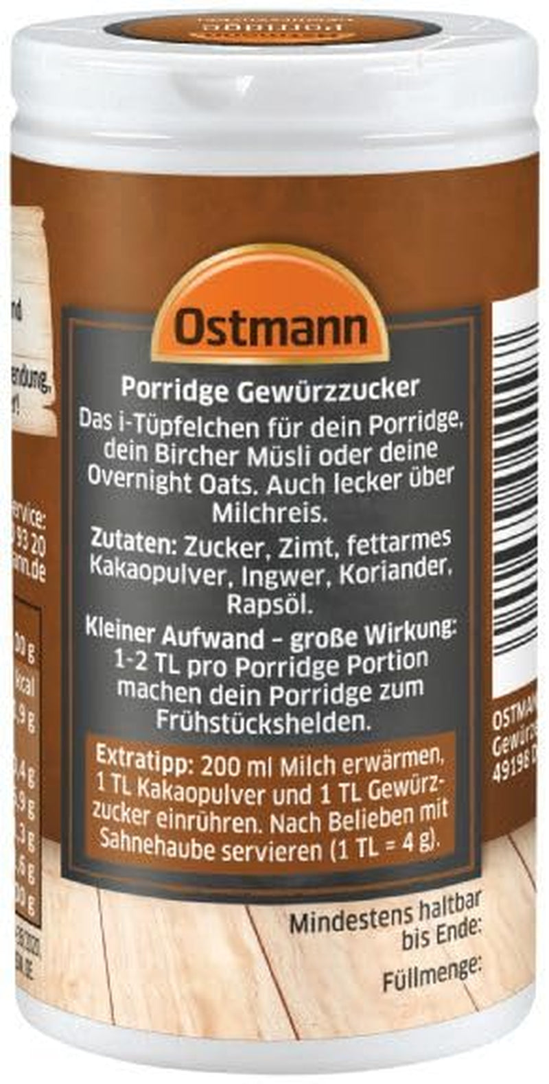 Ostmann Spices - Spiced Porridge Sugar, Cinnamon and Cocoa Aroma Blend, for Seasoning Oatmeal, Rice Pudding and Other Sweet Specialties, Vegan, 60g (Package Design May Vary)
