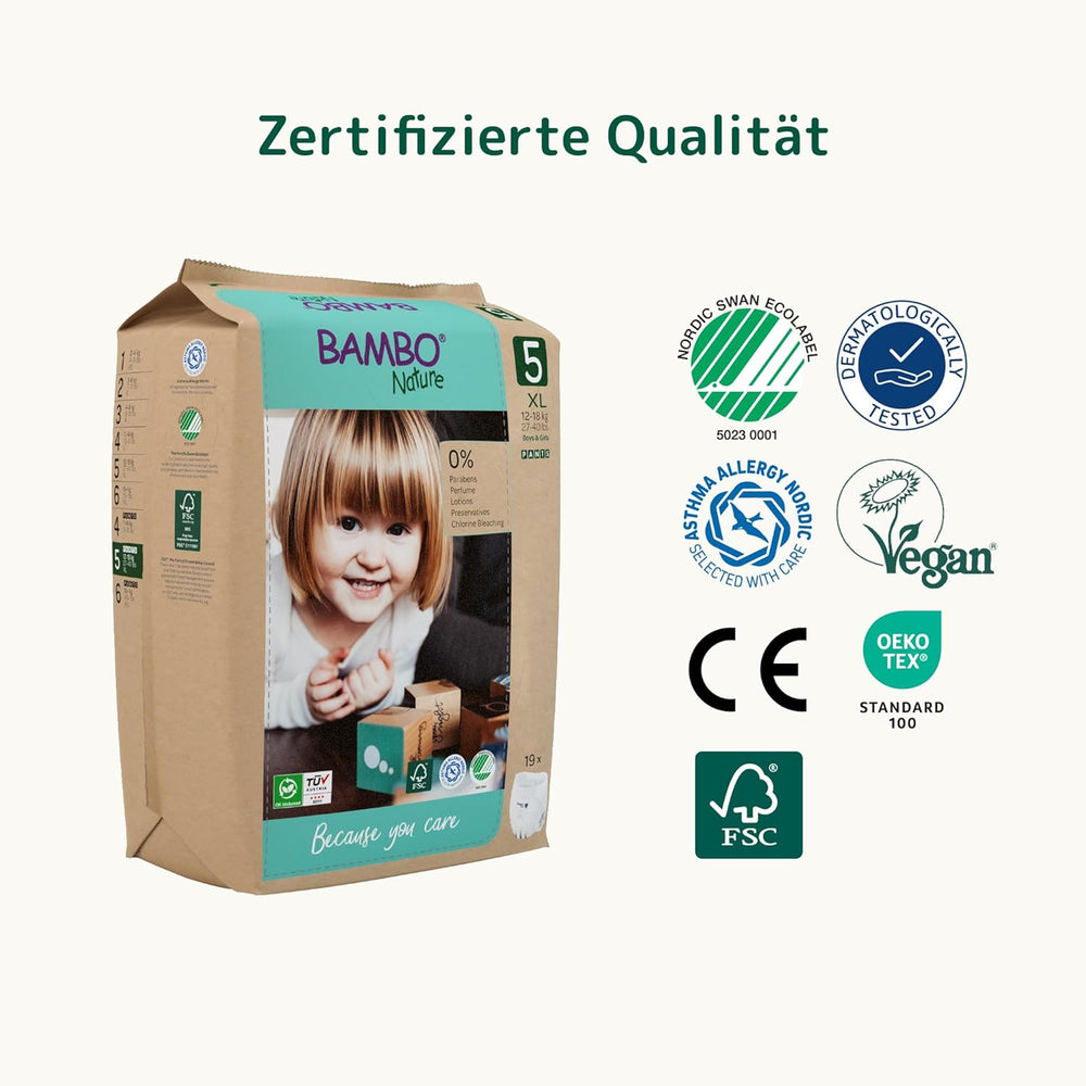 Bambo Nature Diapers, Size 5 (11-17kg) - Monthly Box of 95 | Diapers with improved leakage protection | Ultimate comfort and freedom for active kids | Dermatologically tested diapers