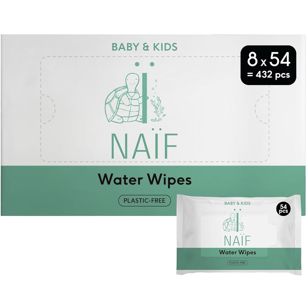 Naïf Plastic Free Baby Wipes 54 Pieces (1 Pack x 54 Pieces) - For Baby's Bottom, Body and Face - Natural Ingredients