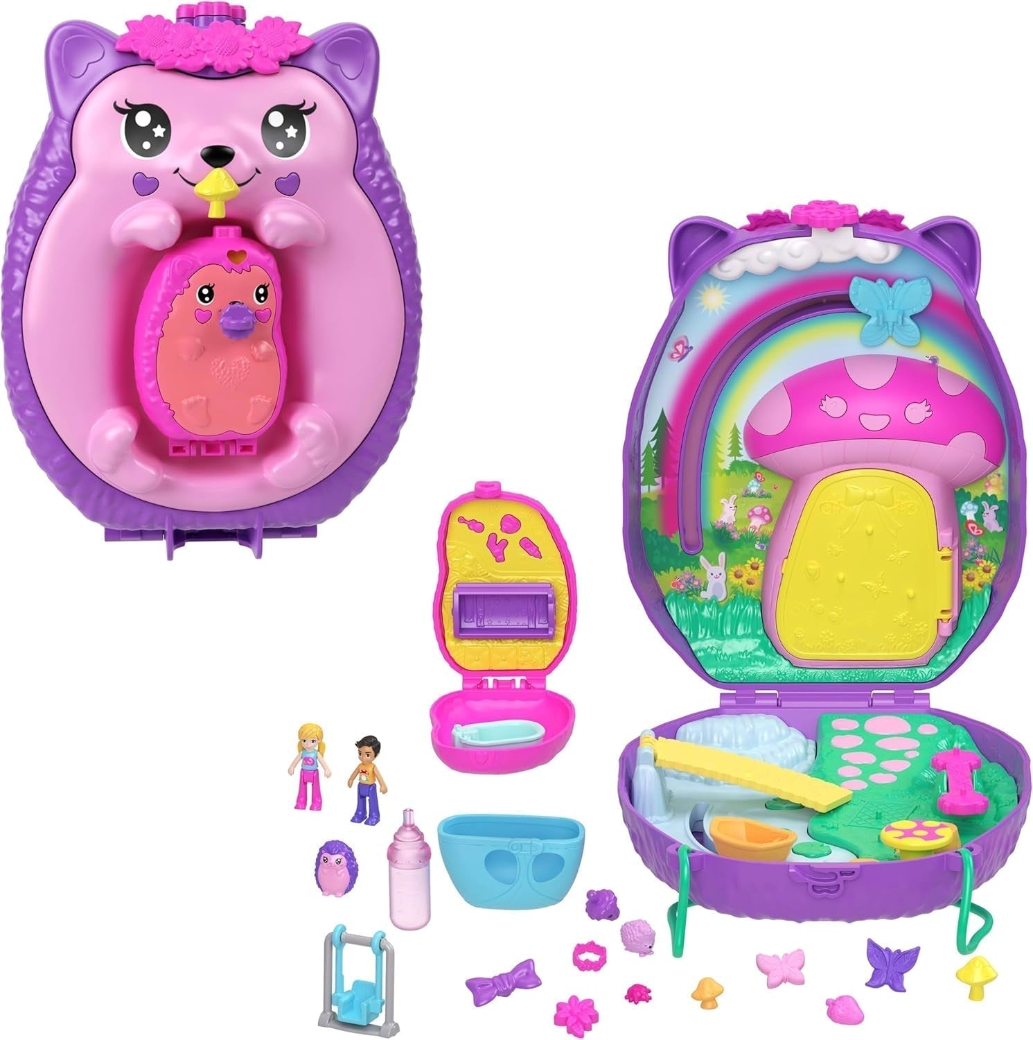 Polly Pocket GKJ64 - Portable Pineapple Pocket Box with 8 fun features, Polly and Purple dolls, 2 accessories and sticker sheet; toy for children aged 4 and over Pupusi Naty Shop Mamma hedgehog child