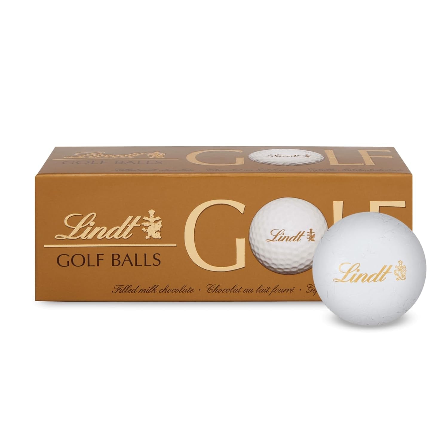 Lindt Schokolade - Golfballs | 110 G| Drei Golfbälle Aus Lindt Vollmilch-Schokolade Mit Nougatcremefüllung Und Waffelstückchen | Pralinengeschenk | Gift For Golfer | Schokoladengeschenk Naty Shop