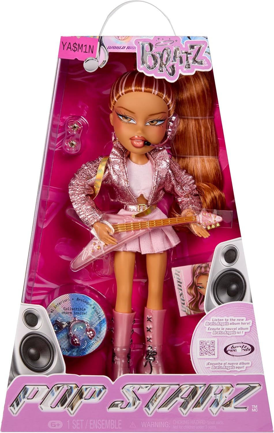 BRATZ Pop Starz Yasmin – Păpușă la modă cu talisman de colecție, ținută și accesorii muzicale