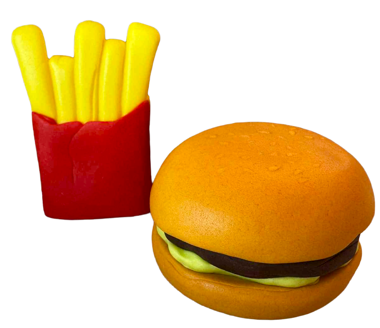 SweetJoy Decorațiuni Comestibile Hamburger Și Cartofi - Set 2 Figurine Din Pasta De Zahăr Aproximativ 6 cm