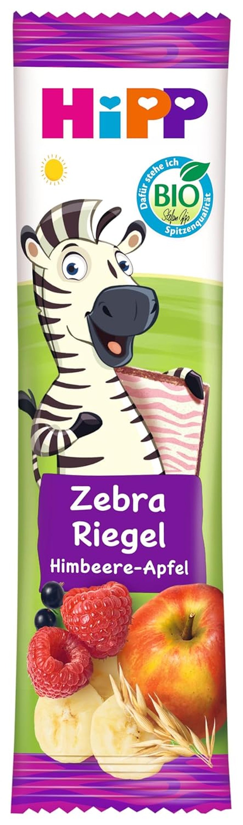 HiPP Zebra bars with raspberry and banana apple flavor (22 x 23g), from 1 year, sweetened only with fruit, of the best organic quality