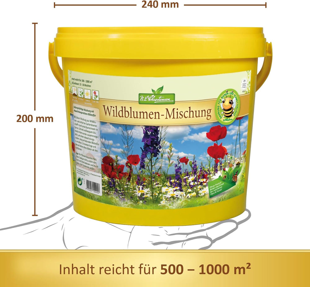 Wild Flower Mix NL Chrestensen | 5L bucket for 500-1000 m² | Hardy Perennial Flower Seeds | Wildflower Meadow for Bees and Butterflies | For garden, meadow
