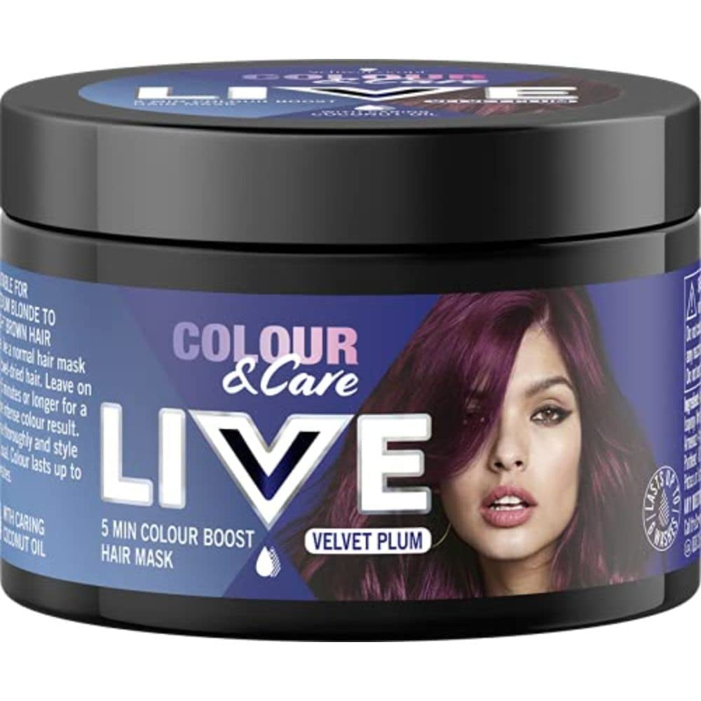 Mască de păr Live Color & Care, 5 minute de spălare, îmbunătățire temporară a culorii, durează până la 6 spălări - Velvet Plum, 150 ml Vopsea pentru par Naty Shop Velvet Plum 150 Ml (1 pachet)